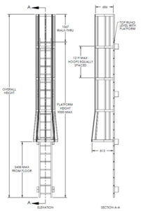 Standard Fixed FRP Caged Ladder dimensions